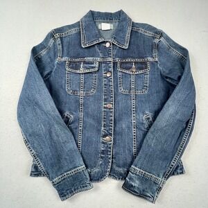 Zena Jeans Denim Jacket Womens Medium Blue Studded Trucker Y2K Casual Classic